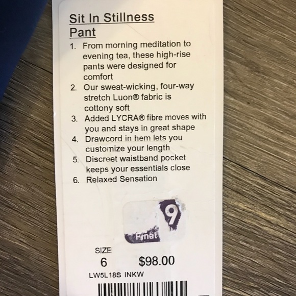 lululemon athletica Other - Lululemon Sit in Stillness Pant Navy Size 6 NEW